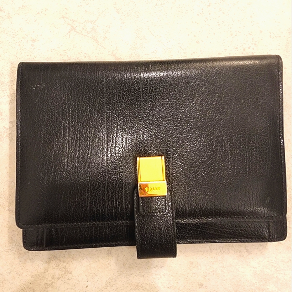 RARE Bally Black Leather Organizer Wristlet
